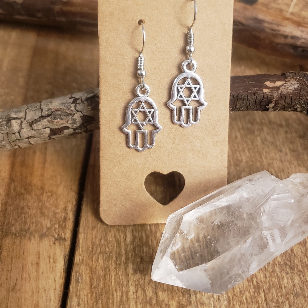 Silver Hamsa Hand Star Of David Earrings Spiritual Gift Hanukkah Jewelry Occult 16$